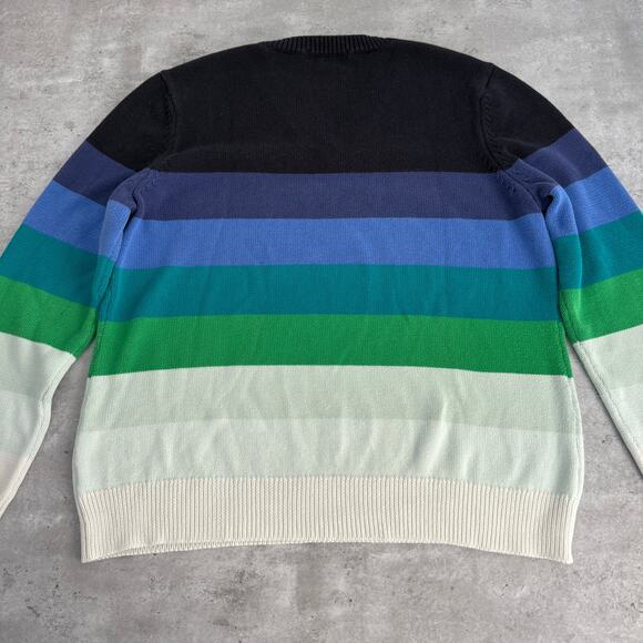Liz Claiborne striped knit v-neck sweater 100% cotton blue and green size XL - Picture 7 of 7